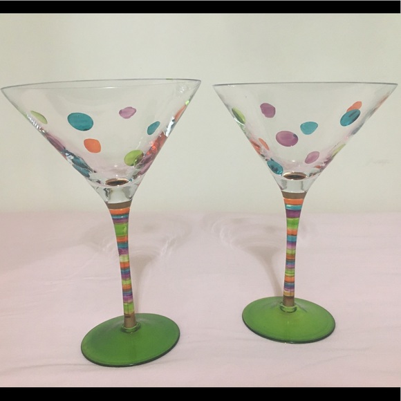 Pair of Beautiful Polka Dot Martini Glasses - Picture 3 of 4